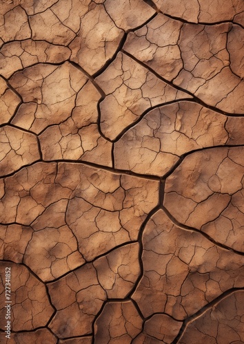 Texture of different shades of brown dry cracked ground surface  climate change. Generative Ai.
