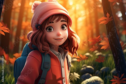 Cute Cartoon Girl Wearing a...