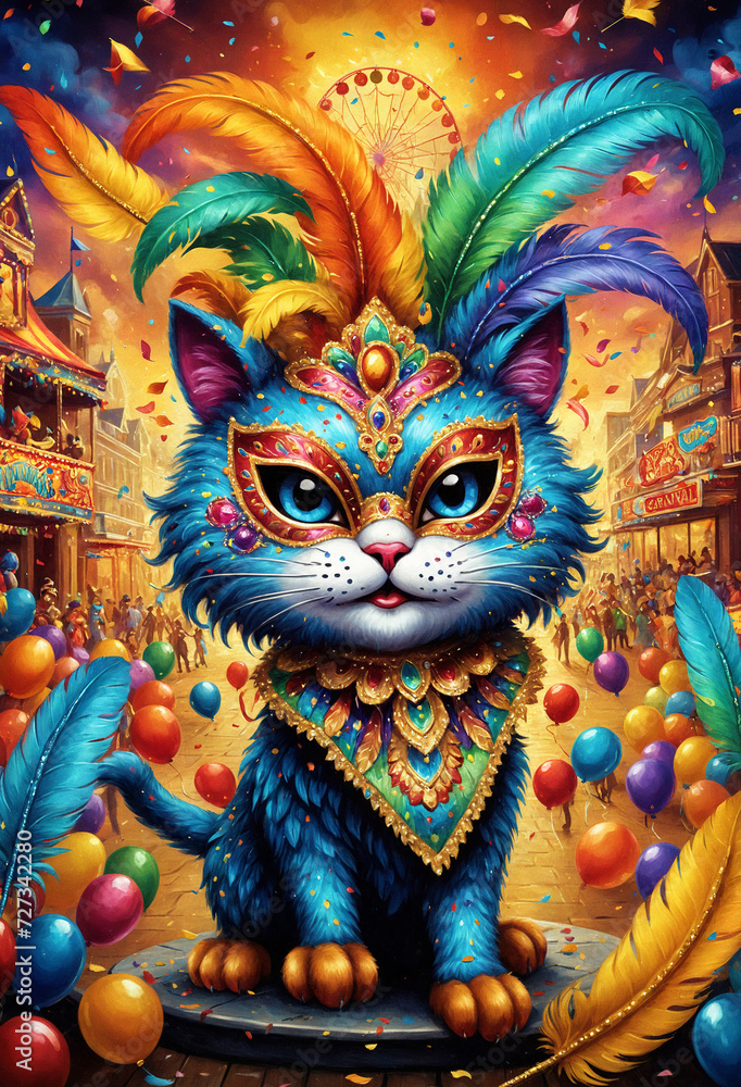 Cat Carnival Masks Festive Background With Serpentine Generative IA