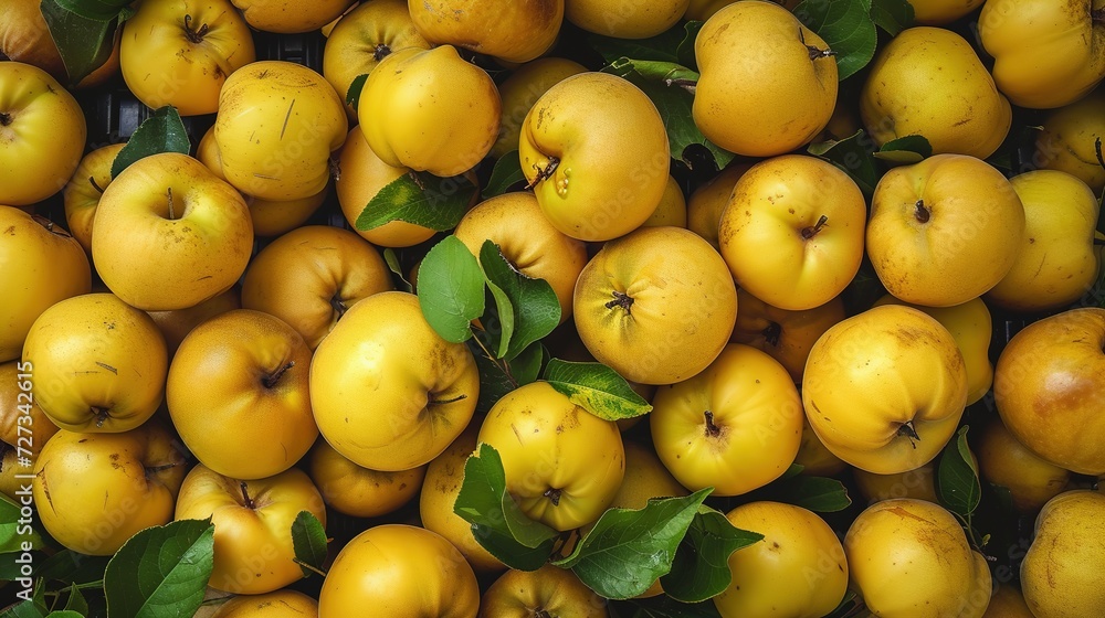 Top-view angle background of Quince fruits.