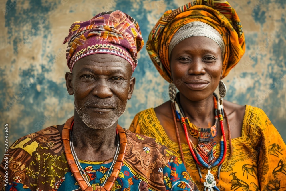 Portrait of Nigerian people in national clothes of Nigeria detailed photography texture. Nigerian people. Horizontal format