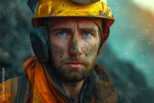 Generative AI portrait of a professional worker mining on a mine background