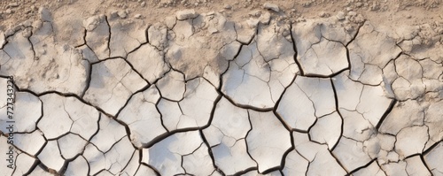 Texture of dry cracked ground surface with sunset light, climate change, banner panorama. Generative Ai.