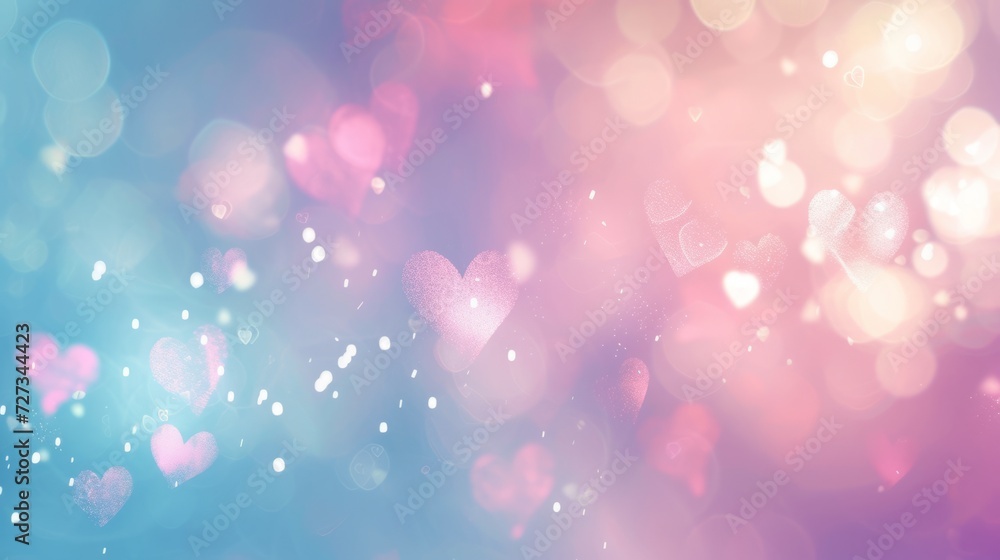 Romantic blurred background with hearts for Valentine's day. - obrazy, fototapety, plakaty 