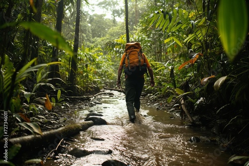Intrepid explorer navigating a remote jungle Showcasing adventure and resilience