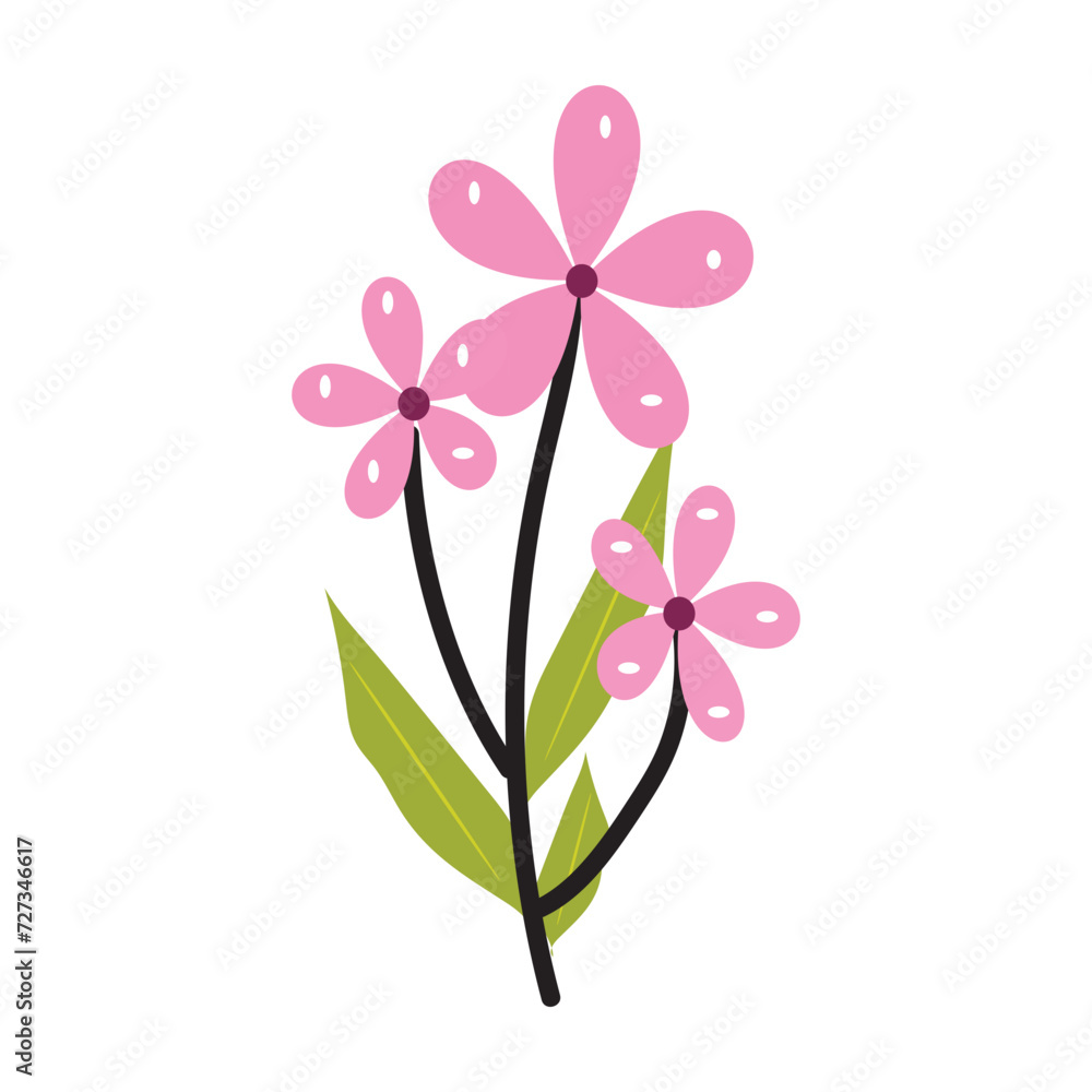 flat color vector flower sprig object