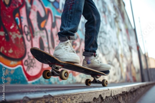 Trendy teenager skateboarding in an urban skate park