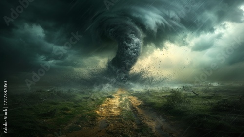 Tornado Twister: A colossal tornado swirls menacingly, churning the landscape with its destructive force