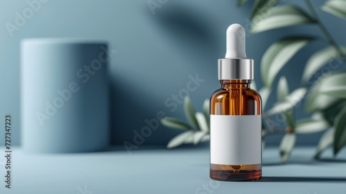 The dropper serum bottle is equipped with a glass pipette and a blank label, ...