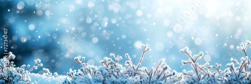 Winter Wonderland Scene Imagine a serene winter setting, with pure white snowflakes glistening in the sunlight against a light blue backdrop. © olegganko