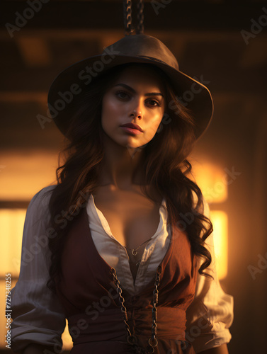 Portrait of a woman in the wild west in a cowboy outfit