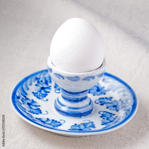 blue pattern plate for boiled egg on breckfast