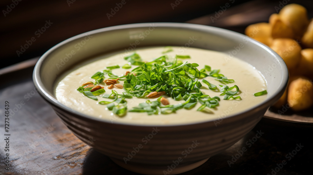 White beans soup topped with chives