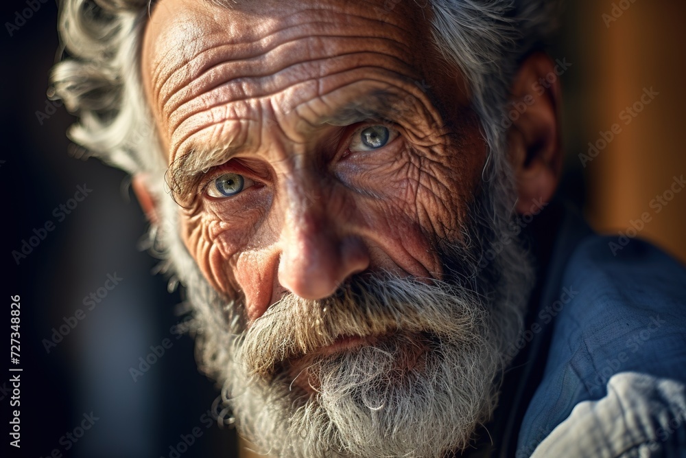 Intense close-up of an aged man's face, revealing life's stories. Useful in documentary photography. Intense close-up of an aged man's face, revealing life's stories. Useful in documentary photography.