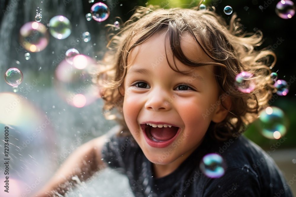 Child's joyous laughter among sparkling water and bubbles. Perfect for family-oriented content. Child's joyous laughter among sparkling water and bubbles. Perfect for family-oriented content.