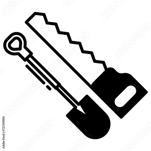 hand saw glyph and line vector illustration
