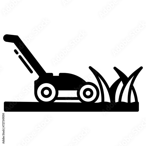 lawn mower glyph and line vector illustration