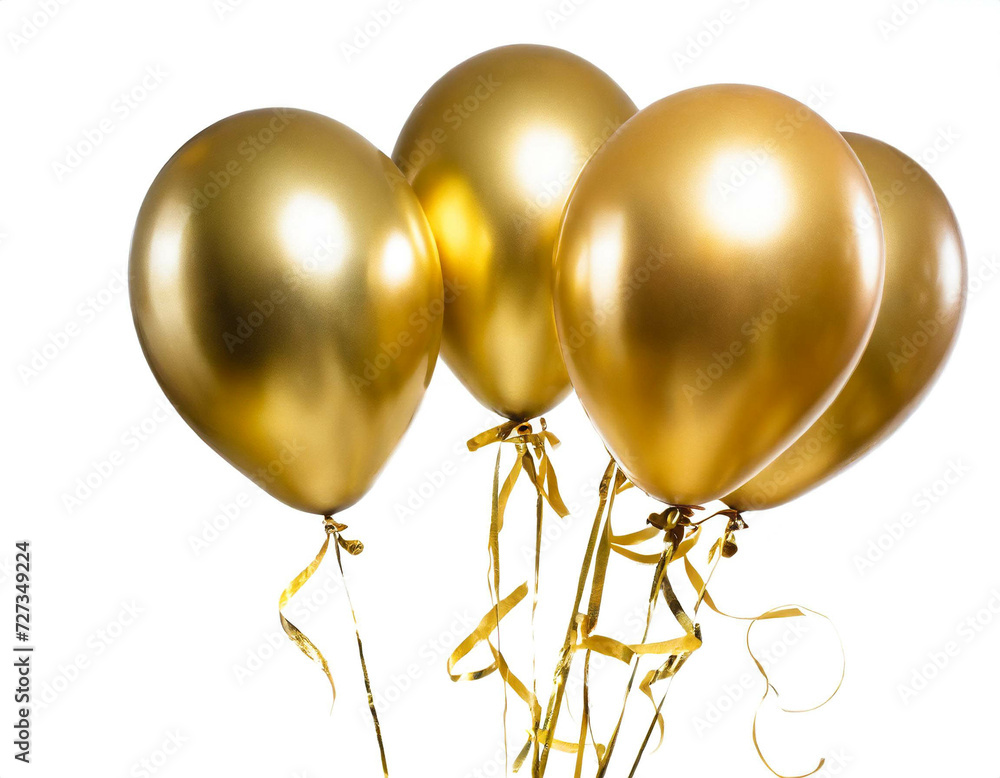Goldene Luftballons isoliert auf weißen Hintergrund, Freisteller Goldene Luftballons isoliert auf weißen Hintergrund, Freisteller