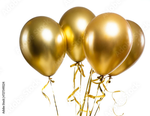 Goldene Luftballons isoliert auf weißen Hintergrund, Freisteller
