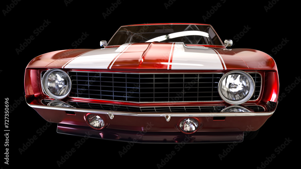 3D illustration. Red car rendering for your creative design isolated on black background. 