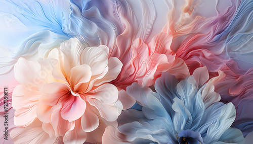 Abstract pastel colors 3d floral background. Floral banner. Flowing wave flower patterns in pastel colors