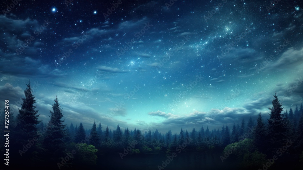night forest night view of the starry sky and night trees, concept nature, night, stars, space for text, banner night forest night view of the starry sky and night trees, concept nature, night, stars, space for text, banner