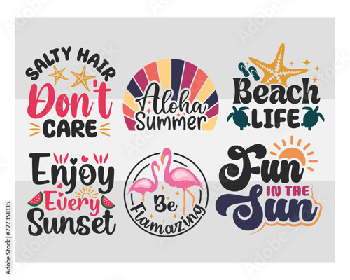 Salty Hair Dont Care, Aloha Summer, Beach Vibes,Enjoy Every Sunset, Be Flamazing, Holiday, 