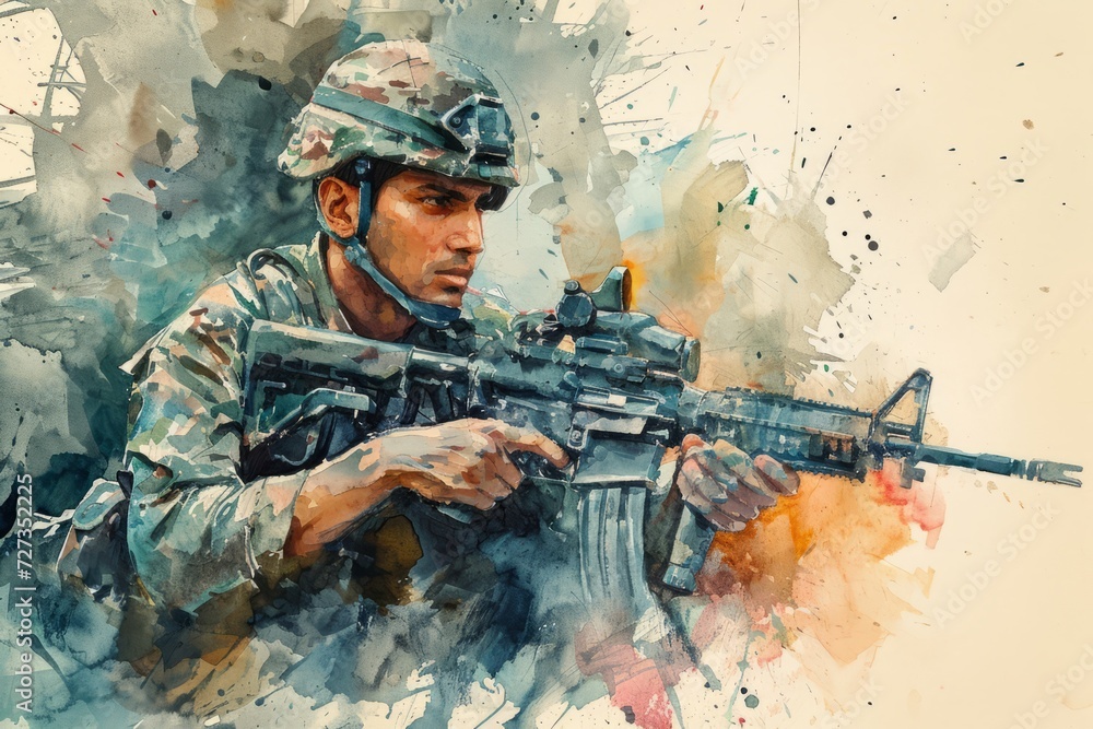 Pakistani modern soldier portrait Illustration. Modern soldier of Pakistan watercolor colors Illustration Pakistani modern soldier portrait Illustration. Modern soldier of Pakistan watercolor colors Illustration