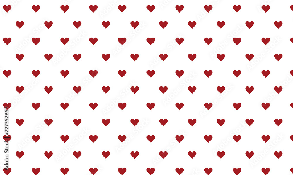 Small dark red hearts on white background seamless pattern for Valentine's Day.  Hand drawn style. Vector illustration.