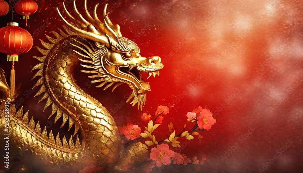 golden dragon on red wall