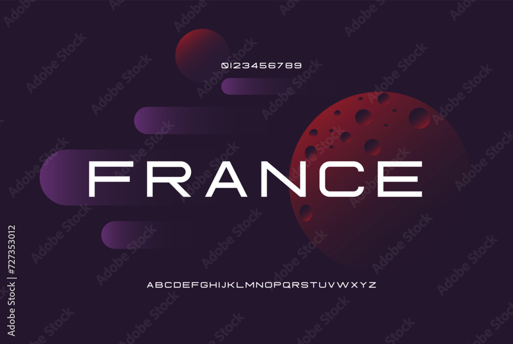 France, futuristic modern style alphabet. minimalist type for modern futuristic logo, elegant monogram, digital device and hud graphic. Minimal style letters, vector typography design.