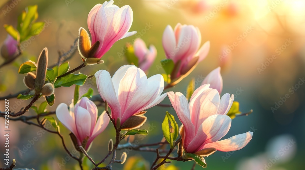 Spring background with blooming magnolias.