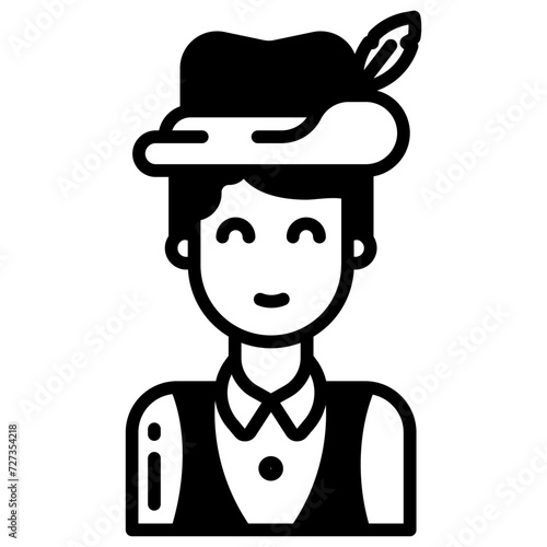 Tyrolean man glyph and line vector illustration