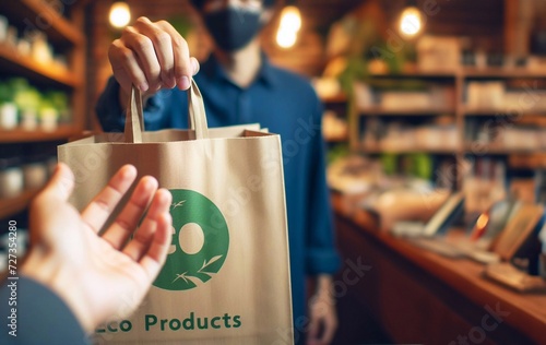 Eco Recycle bags Merchants deliver to customers -Eco-friendly shop, concept generative ai art