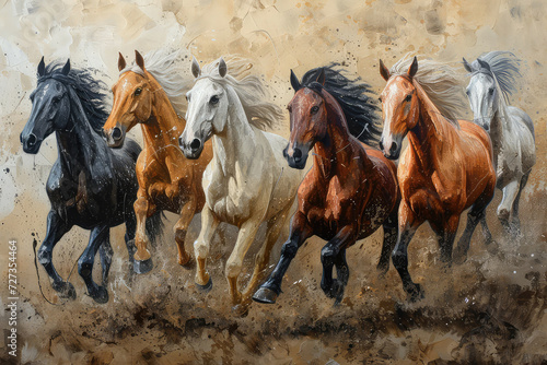 illustration paintings six horses of successful unique wall paintings © ImagineDesign
