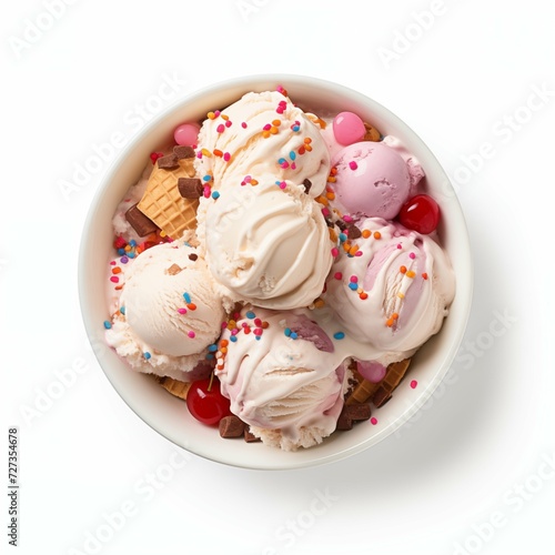 Top View of a Delicious Bowl of Ice Cream on a White Background © Philipp