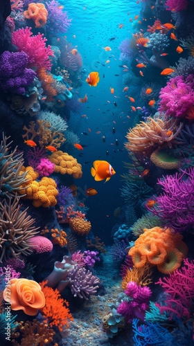 Vibrant coral reef with tropical fish  ideal for wildlife  marine ecosystems  and underwater beauty themes.