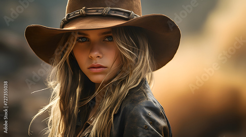 Portrait of a woman in the wild west in a cowboy outfit