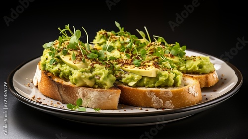 Side View of a Delicious Plate of Avocado Toast on a Black Background