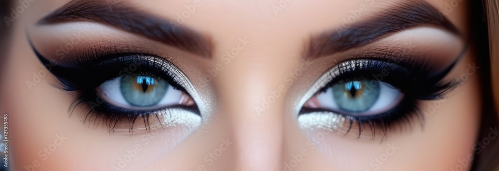 Eye makeup closeup. Very beautiful eyes. To advertise cosmetics for eyes. Beautiful female eyes with long lashes. beautiful make-up and eyebrows. Beautiful blue eyes. Makeup and Cosmetology concept Eye makeup closeup. Very beautiful eyes. To advertise cosmetics for eyes. Beautiful female eyes with long lashes. beautiful make-up and eyebrows. Beautiful blue eyes. Makeup and Cosmetology concept