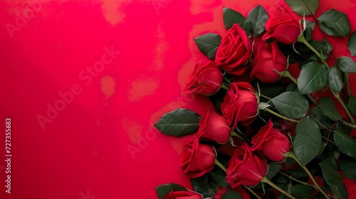 Red Roses Floral Wallpaper, Red Roses against Red Background with copy space