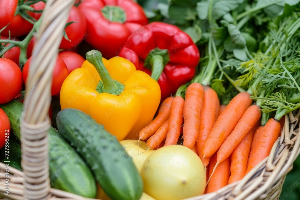 Harvest in a basket. Background with selective focus and copy space