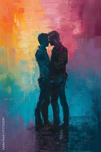 a gay couple embrace, abstract oil painting, queer pride  © Padirac