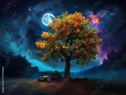 a tree Van Gogh art style  nightly sky
