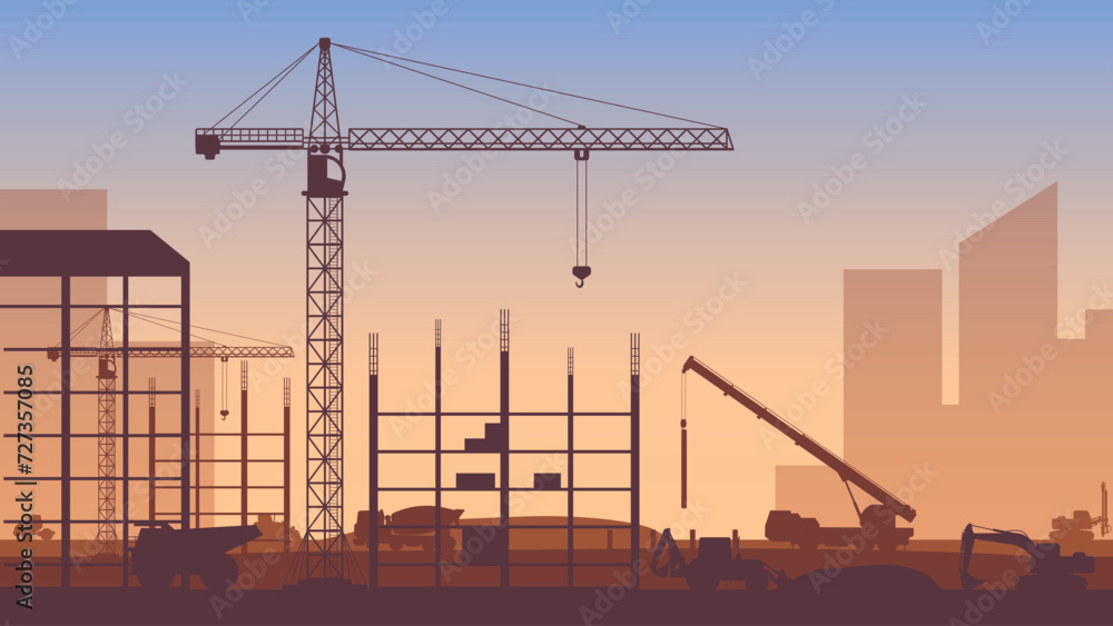 heavy construction machinery in the city. Vector illustration. heavy construction machinery in the city. Vector illustration.