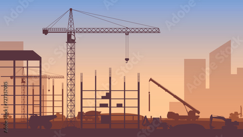 heavy construction machinery in the city. Vector illustration.