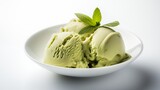Delicious Plate of Matcha Green Tea Ice Cream on a White Background