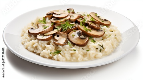 Delicious Plate of Italian Mushroom Risotto on a White Background