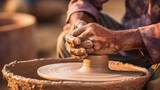 Crop artisan making clay pot on wheel