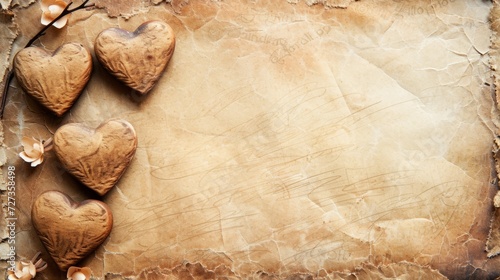 Vintage old paper background with hearts